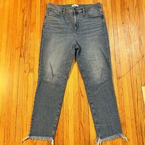 Madewell Jeans Womens 32 Tall Perfect Vintage Raw Hem Hogh Rise Blue Denim